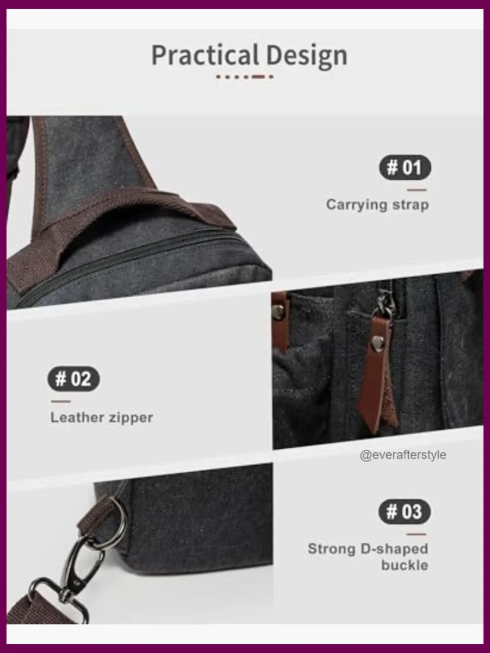Canvas PU Leather Messenger Bag Crossbody Sling Backpack Shoulder Bag